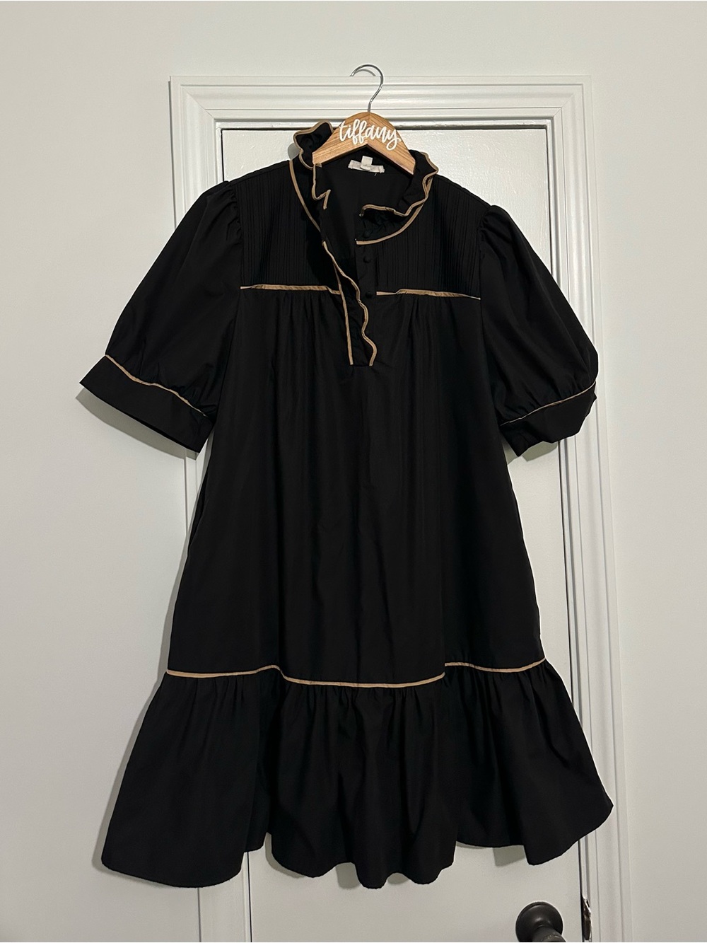 entro Black Midi Dress with Tan Contrast Trim
